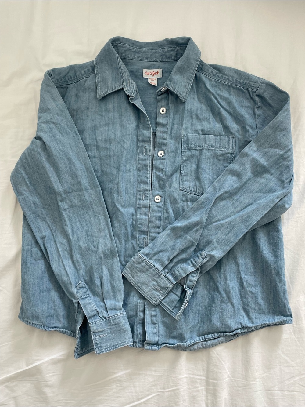 Cat & Jack Kids Cotton Denim Button Down Shirt in Blue Size XL